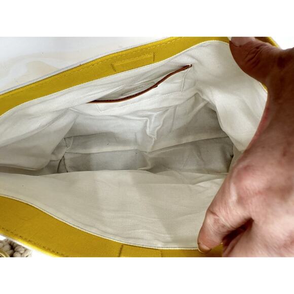 J. McLaughlin Clear Yellow White Stripe Rope Handle Harper Handbag - Picture 16 of 16